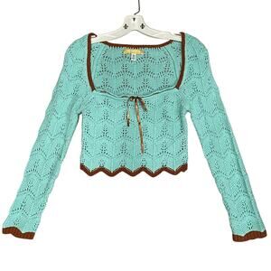 Urban Outfitters Womens Sweater M Crotchet Cropped Y2K Long Sleeves Slim Fit